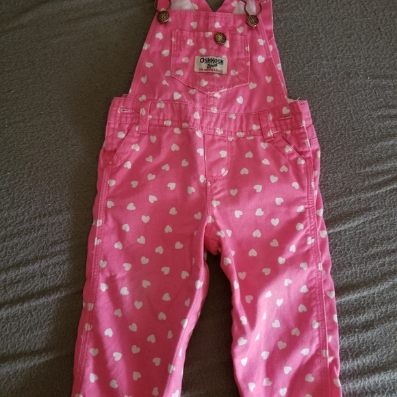 Vintage Oshkosh B'gosh White Heart Pink Overalls 9 Month